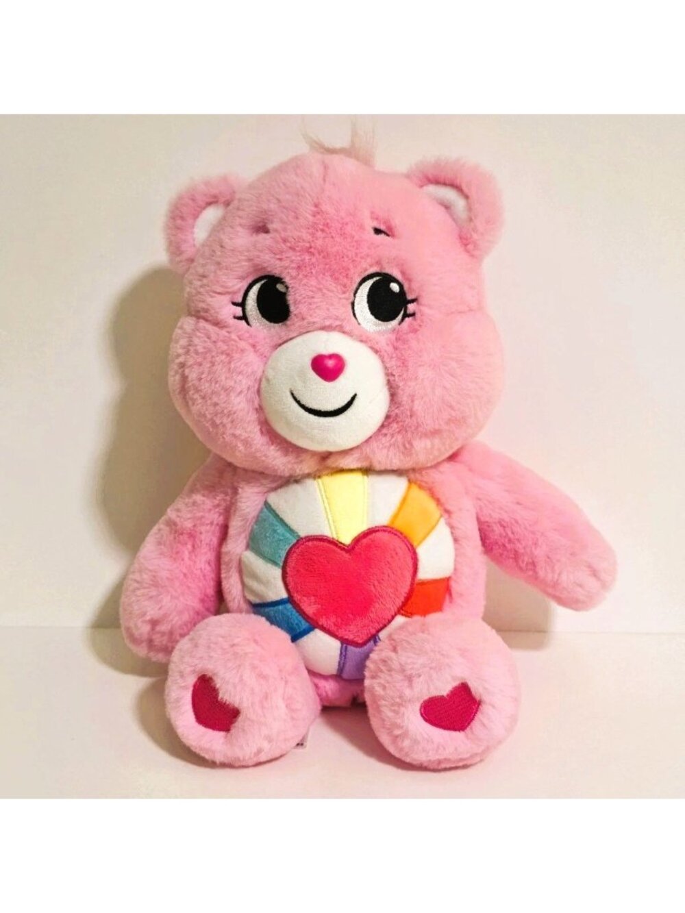 Care Bears Hopeful Heart Bear Plush Pink 2021 14" Rainbow Heart Belly          r